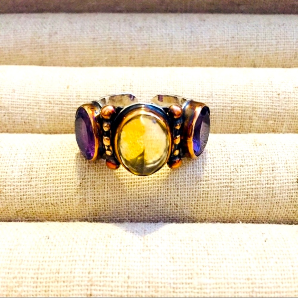 Nordstrom | Ring | Amethyst & Yellow Topaz Silver Split Ring | Festival | Boho